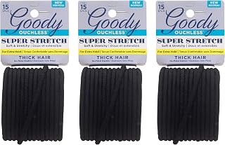 Goody Ouchless Super Stretch Thick Hair Elastics Value Pack, 15 Count (Pack of 3)