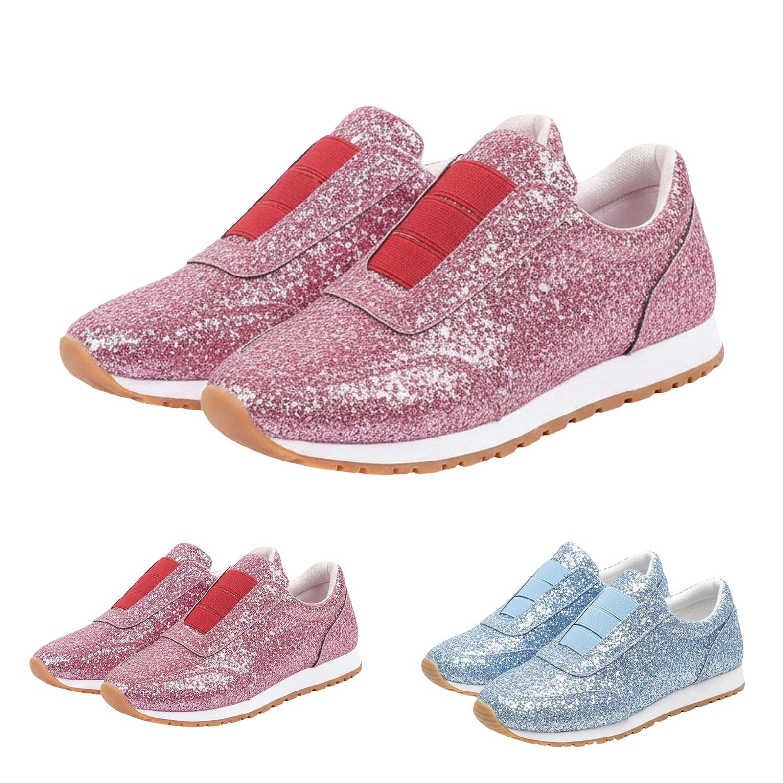 Scarpe da ginnastica da donna glitterate, eleganti, comode, slip-on | Scarpe sportive traspiranti, leggere, antiscivolo, per attività all'aperto, fitness, camminata