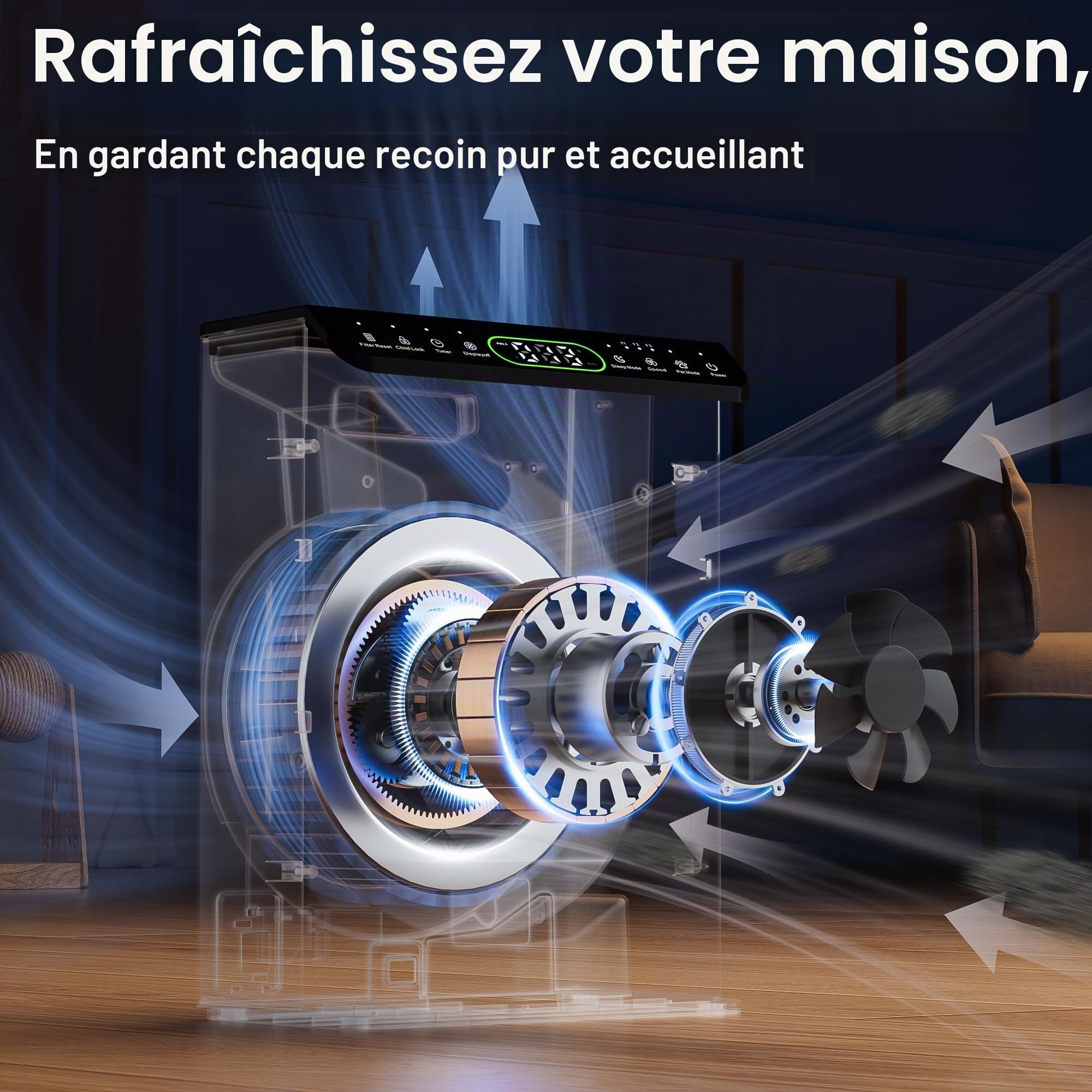 Purificateur d'air CADR 420m³/h 204m² PM2.5 Blanc