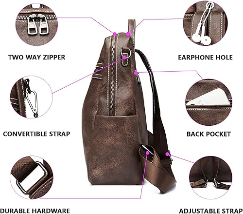 Miniatura 5 de Bolso tipo mochila para mujer, de cuero auténtico, de moda, de hombro convertible, bolsa de viaje, mochila para mujer, S, Mochilas Daypack