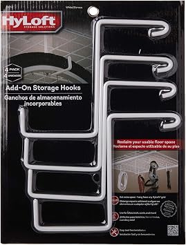 HyLoft Add-On Storage Hook Accessory for HyLoft Model-540 Ceiling Rack, 00212, 4 Count, White
