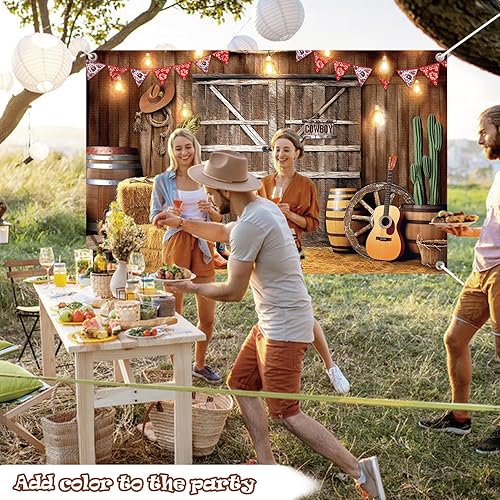 Miniatura 4 de Decoraciones de fiesta de vaquero, tela de escena occidental, decoración temática del salvaje oeste, pancarta de granero, decoración de fiesta de