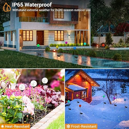Miniatura 4 de OxyLED Luces solares de globo para exteriores, paquete de 4 luces de estaca de jardín, impermeables, de cristal agrietado, LED que cambia de color,