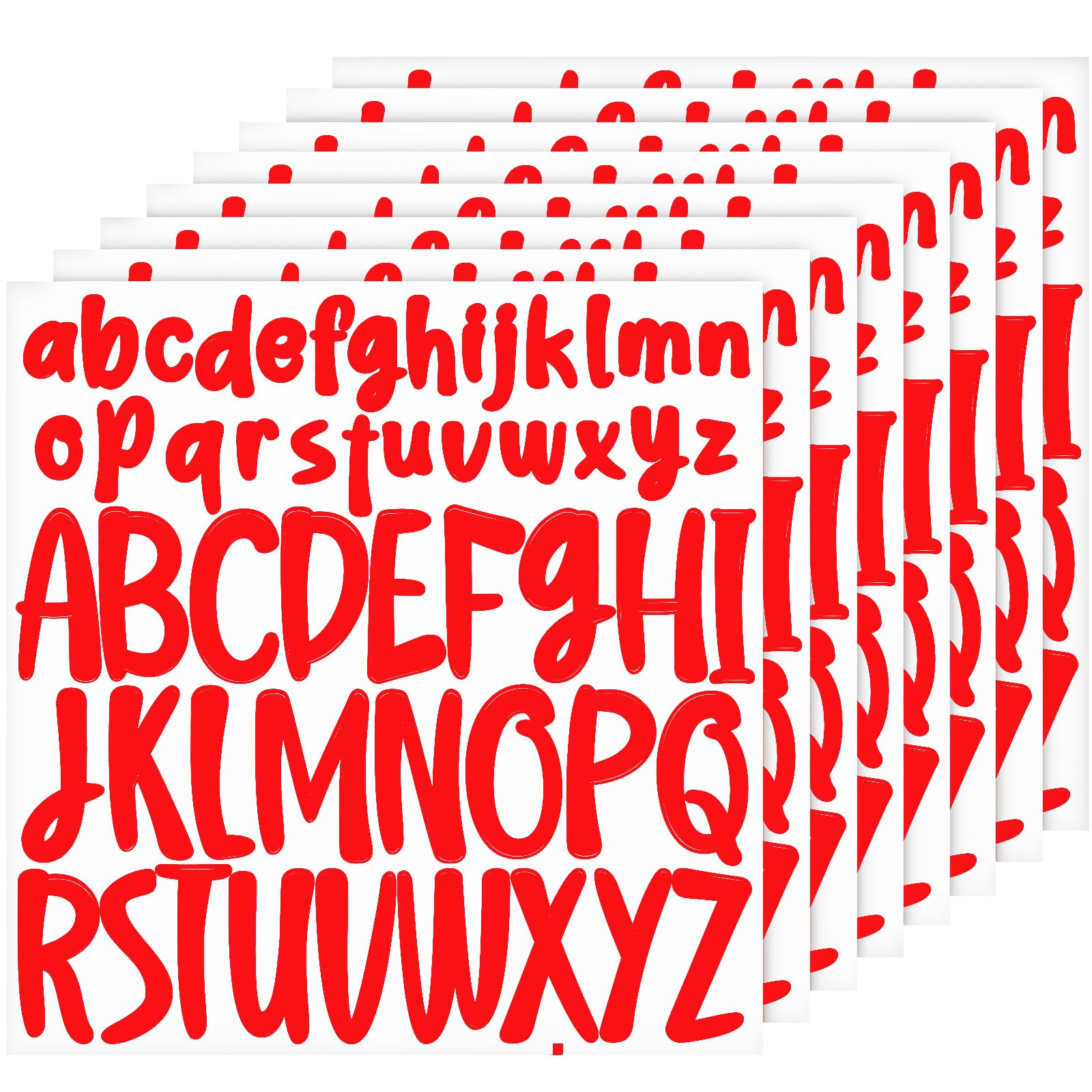 416 Uds 8 Hojas Pegatinas de Letras, 2,5cm 5cm Mayúsculas y Minúsculas Pegatinas del Alfabeto Pegatinas de Letras en Vinilo para Manualidades Buzón Ventana Póster (Rojo)