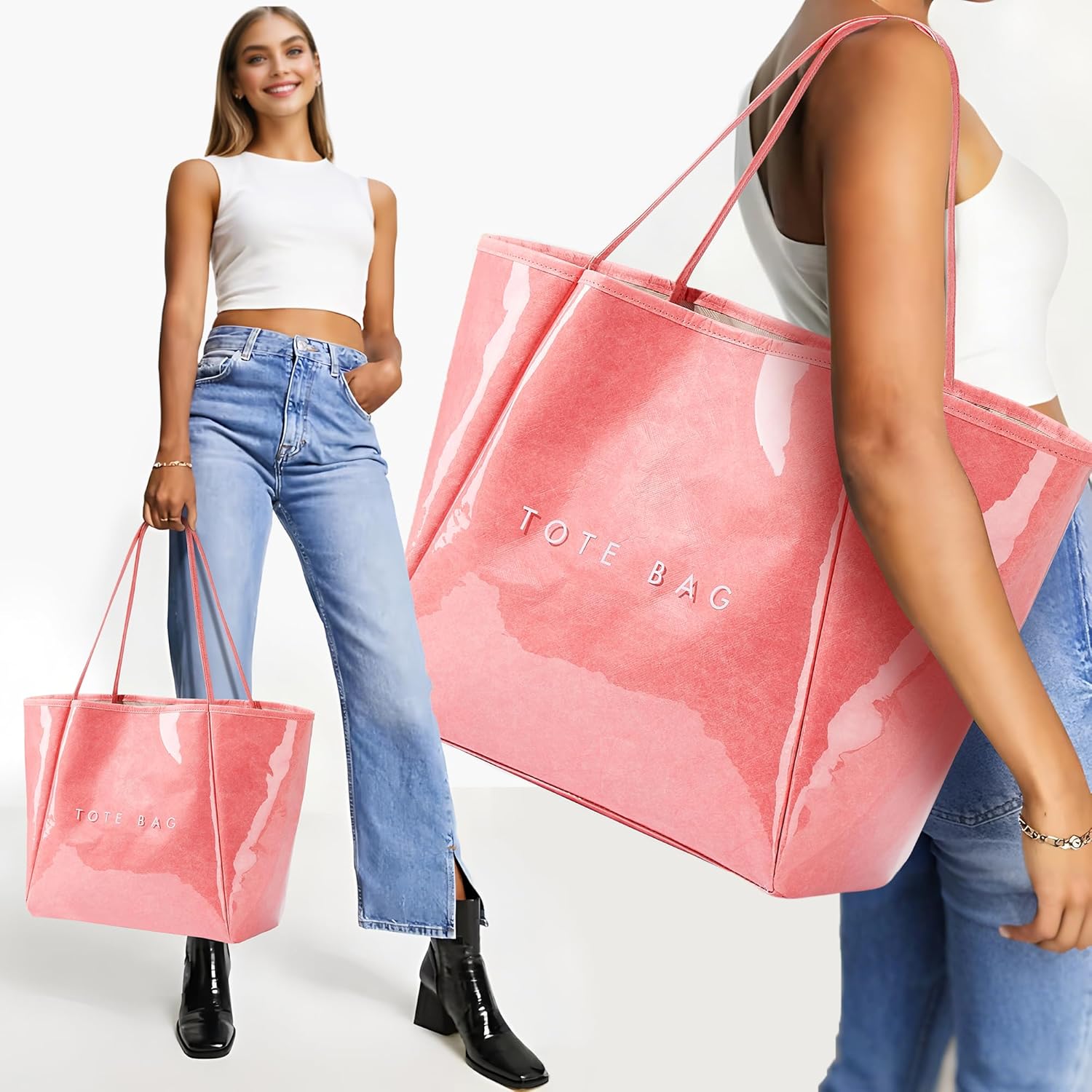 KALIDI PVC Tote Women Weekender Bag Large Shopper Handbag Oversize Shoulder Travel Purse - Image 2