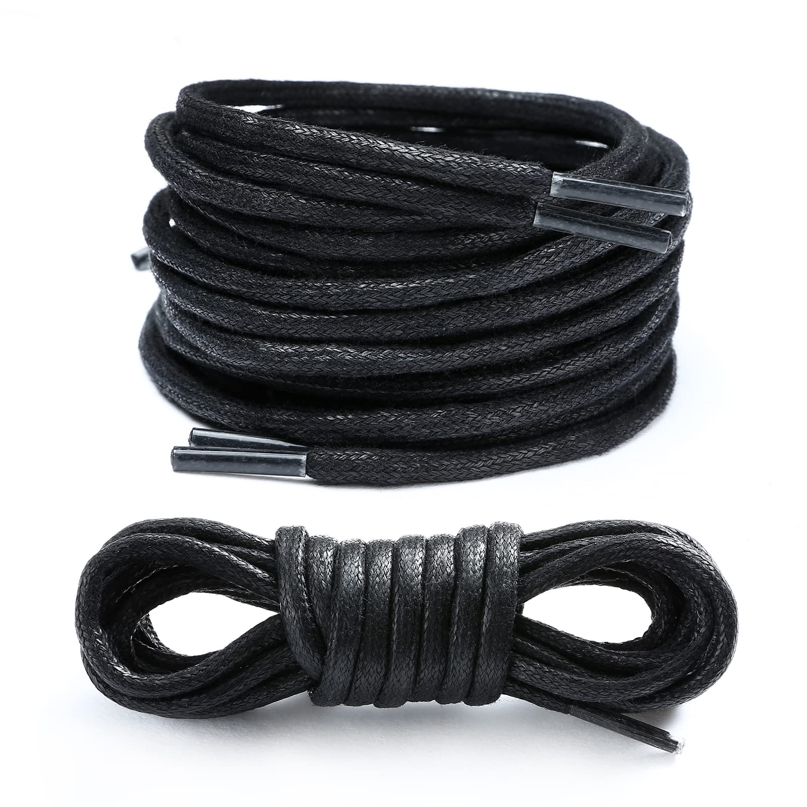 GWHOLE2 Pairs Round Boot Laces Waxed Shoe Laces 3-4mm Round Shoelaces for  Hiking Work Boots Oxford Dress Shoes, Black, Q3862