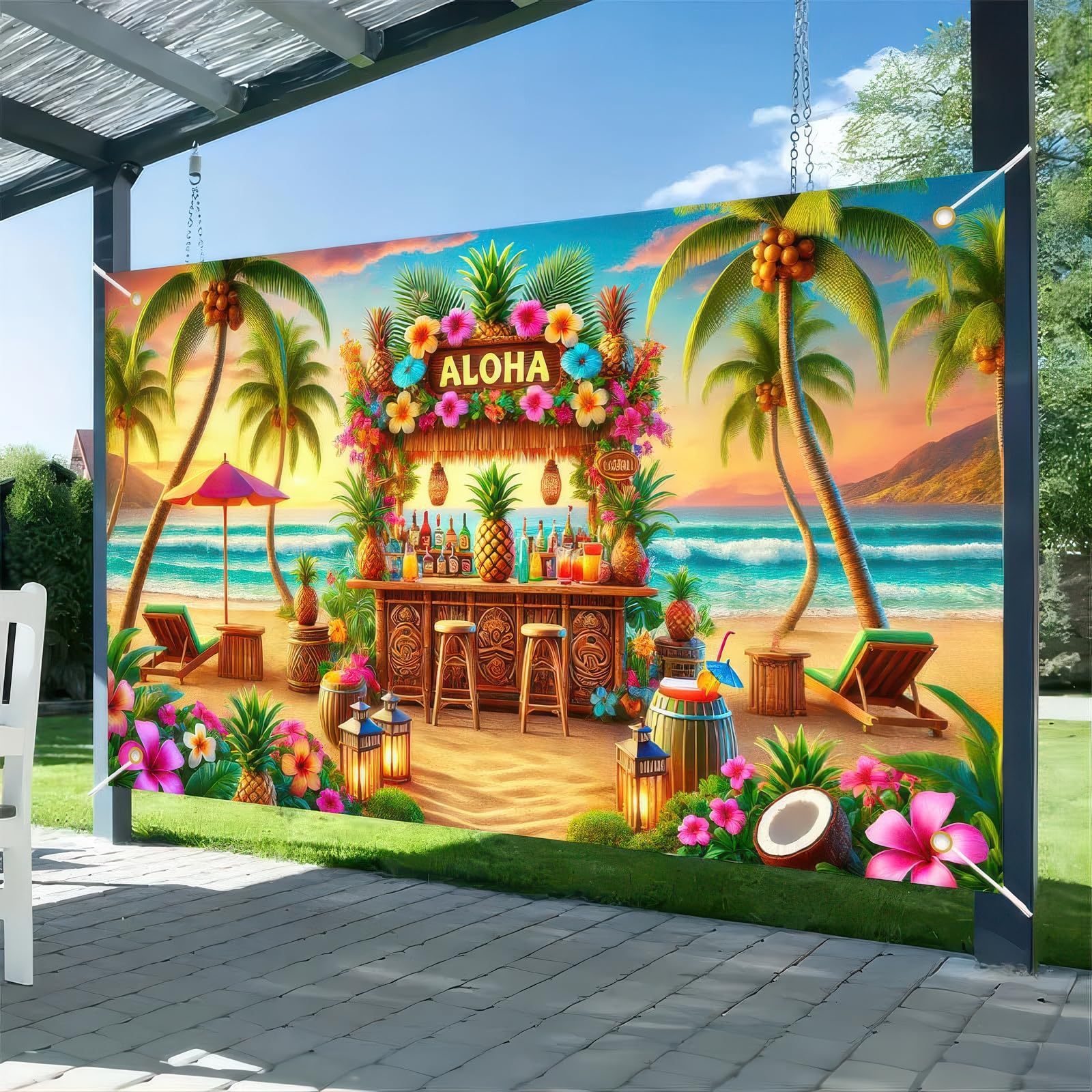 BlissYard Aloha Hawaii Summer Backdrop Banner 71x43 inch Summer Beach Hanging Decoration Aloha Outdoor Beach Shoot Background Banner Island Pool Party