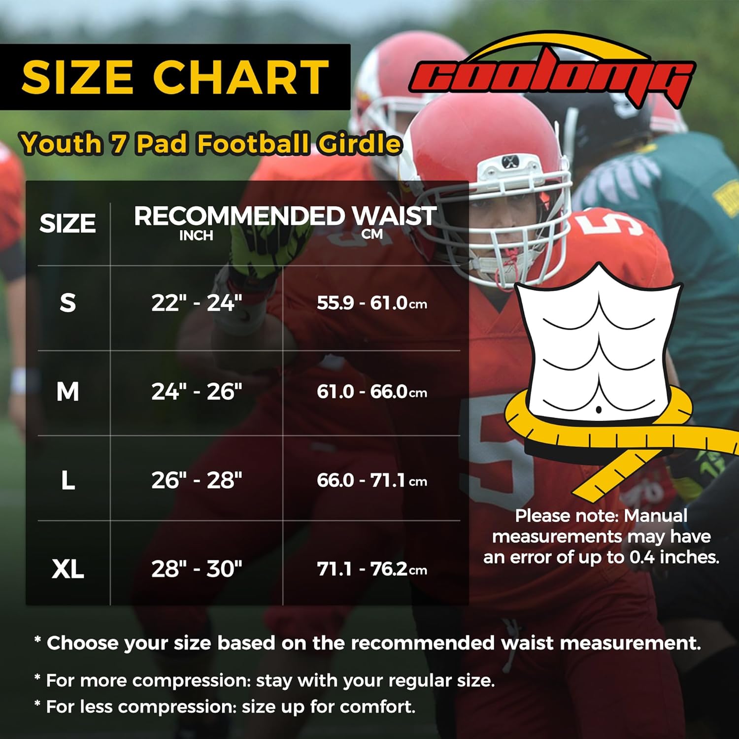 COOLOMG Youth Football Girdle 7 Pad Football Compression Pants with Integrated Knee Hip Thigh Tailbone Pads - Image 6