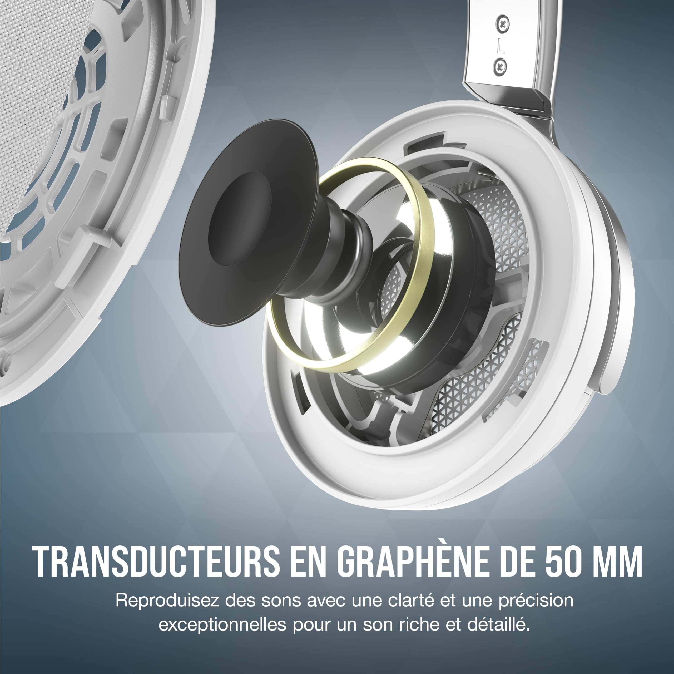 Corsair Virtuoso Pro Casque de Jeu Ouvert Filaire - Microphone Unidirectionnel Détachable - Conducteurs en Graphène de 50 mm - Réponse en Fréquence 20Hz-40 kHz - Blanc
