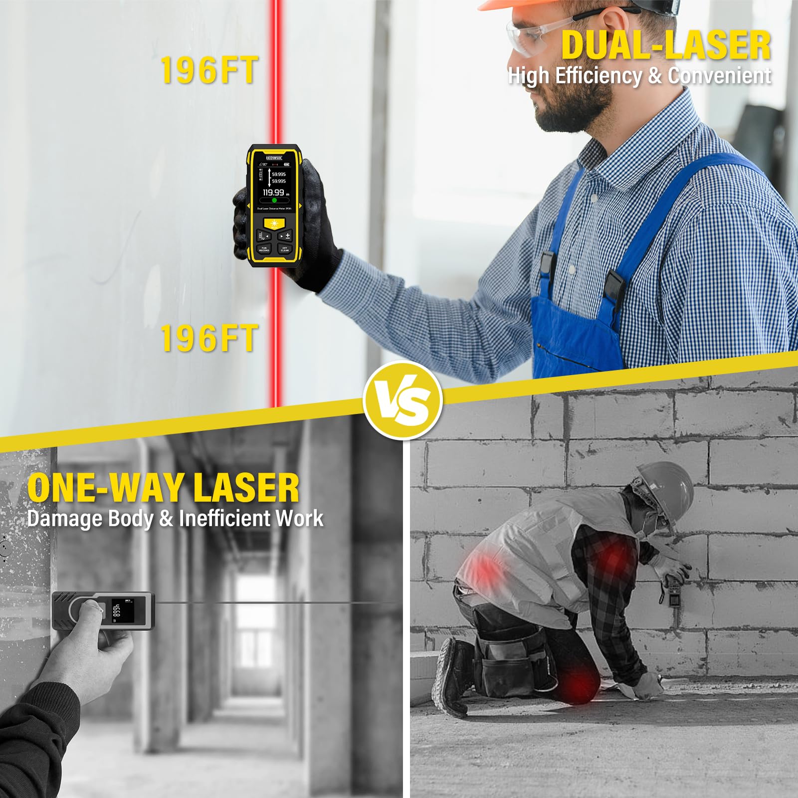 Snapklik.com : IKOVWUK Dual Laser Measuring Tool, 393FT/120M Bilateral ...