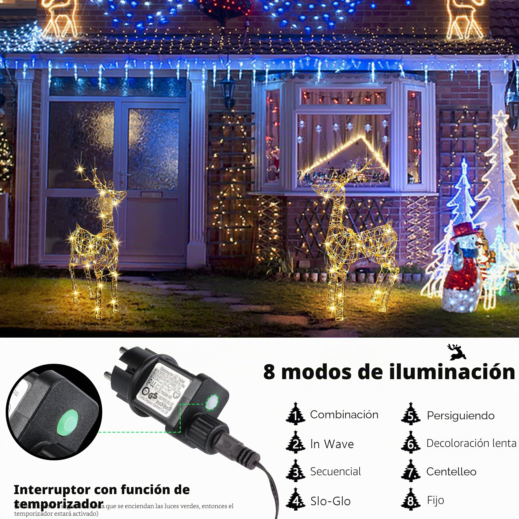 Joomer 240 LED Reno de Navidad Iluminado de Metal 85CM Blanco Cálido