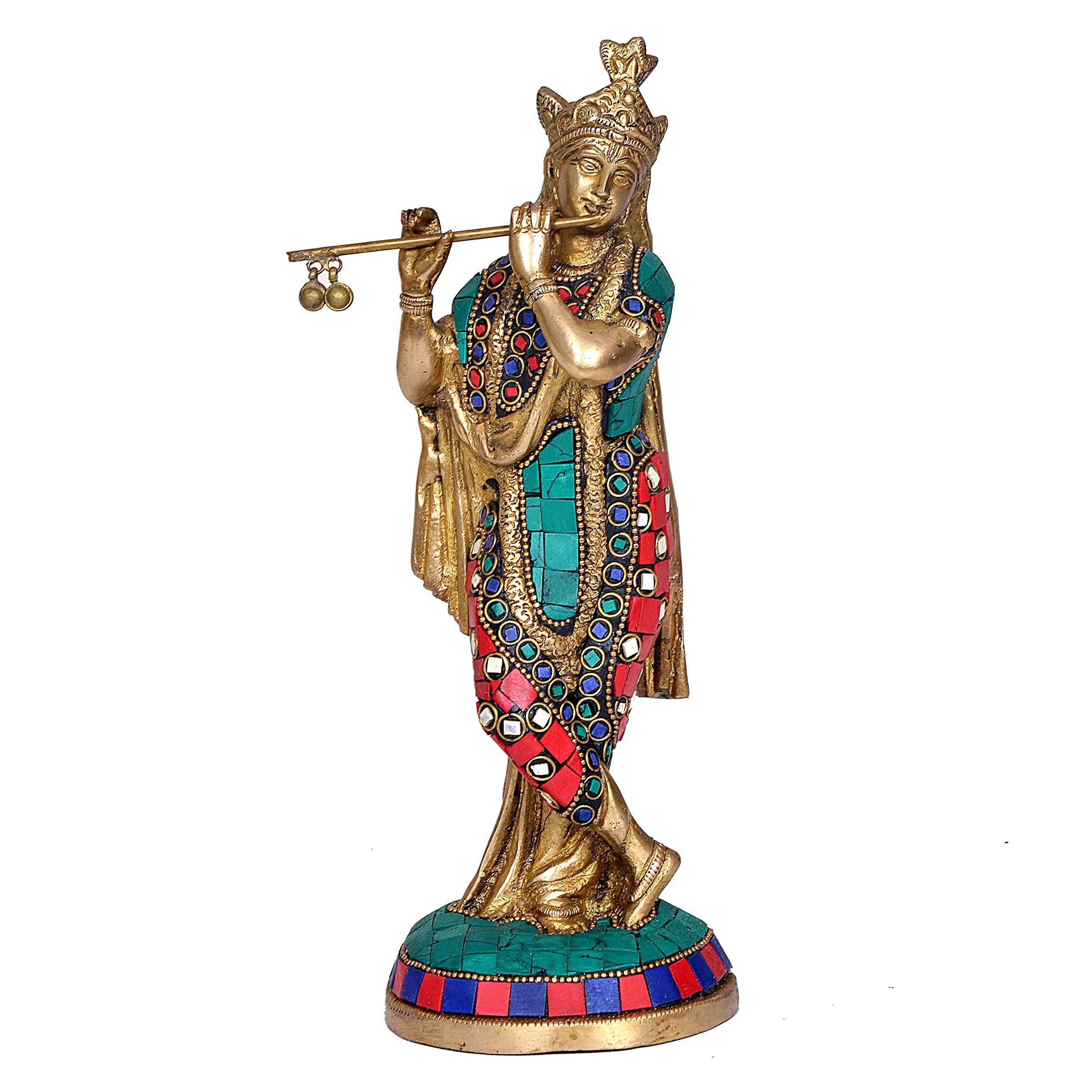 Dattatreya Brass Lord Krishna Idol Figurine Sculpture Decorative Showpiece, Height 10 Inches