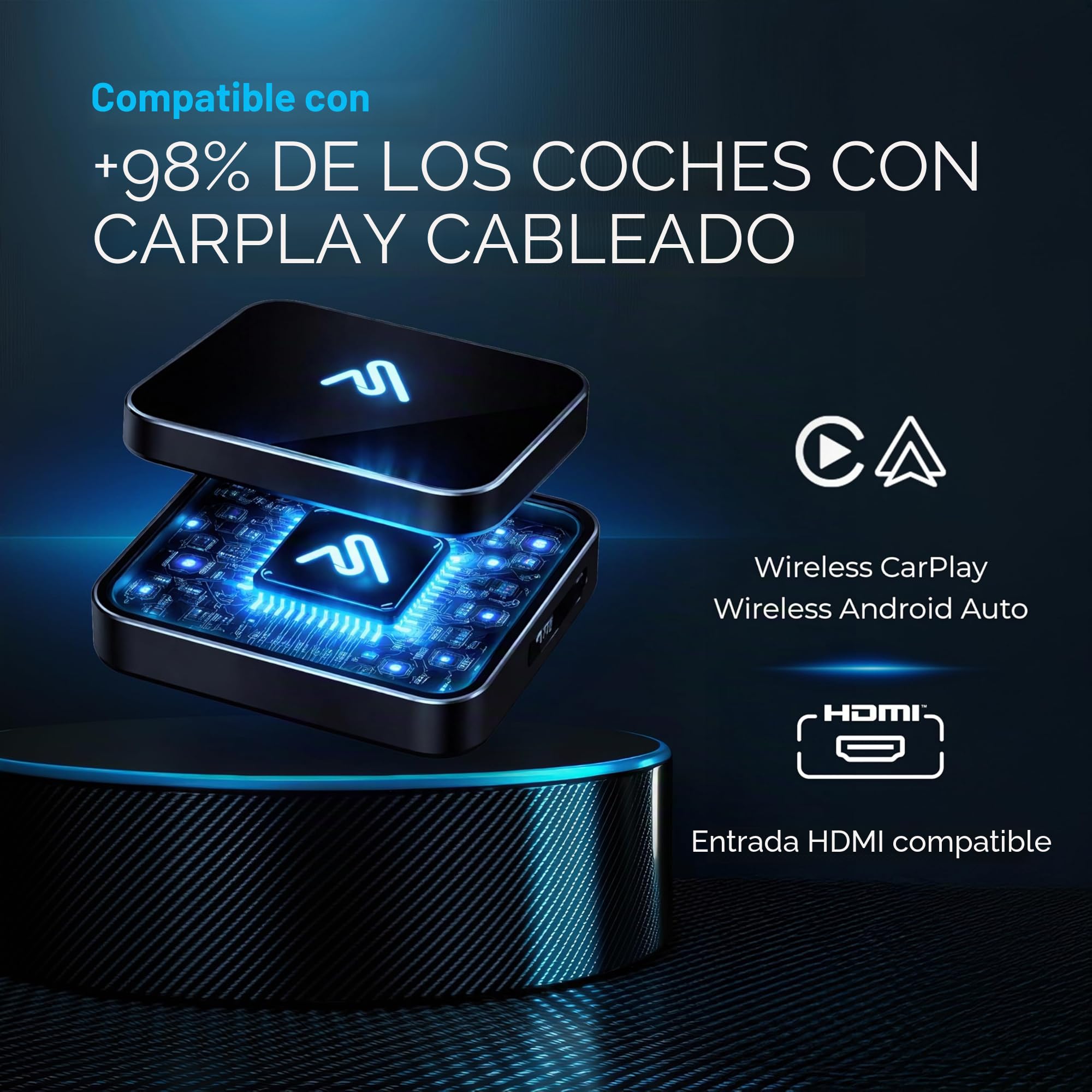 Autosky CPHM2 - Adaptador HDMI CarPlay y Android para TV de Coche, Convierte CarPlay o Android en conexión HDMI inalámbrica