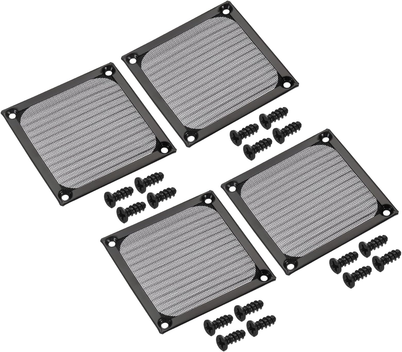 PATIKIL 80mm Fan Filter Grills with Screws, 4 Pack Aluminum Frame Stainless Steel Mesh Dustproof Cover for Computer Case, Black