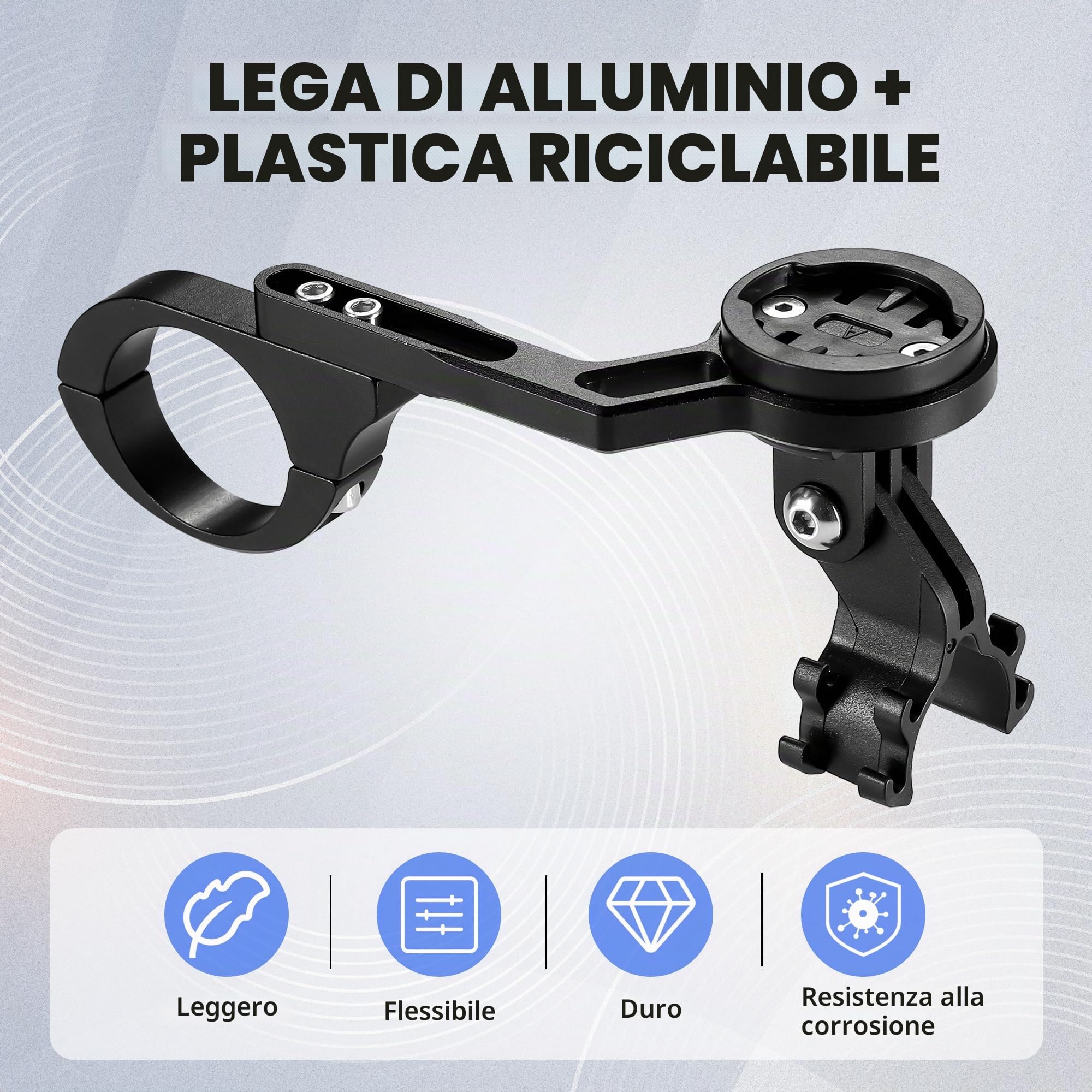 Supporto per Bicicletta Anteriore Compatibile con Garmin e Bryton, Supporto per Ciclocomputer da Bicicletta con Porta Luci Regolabile, Staffa Manubrio per Manubri di Dimensioni 20-40 mm, Nero