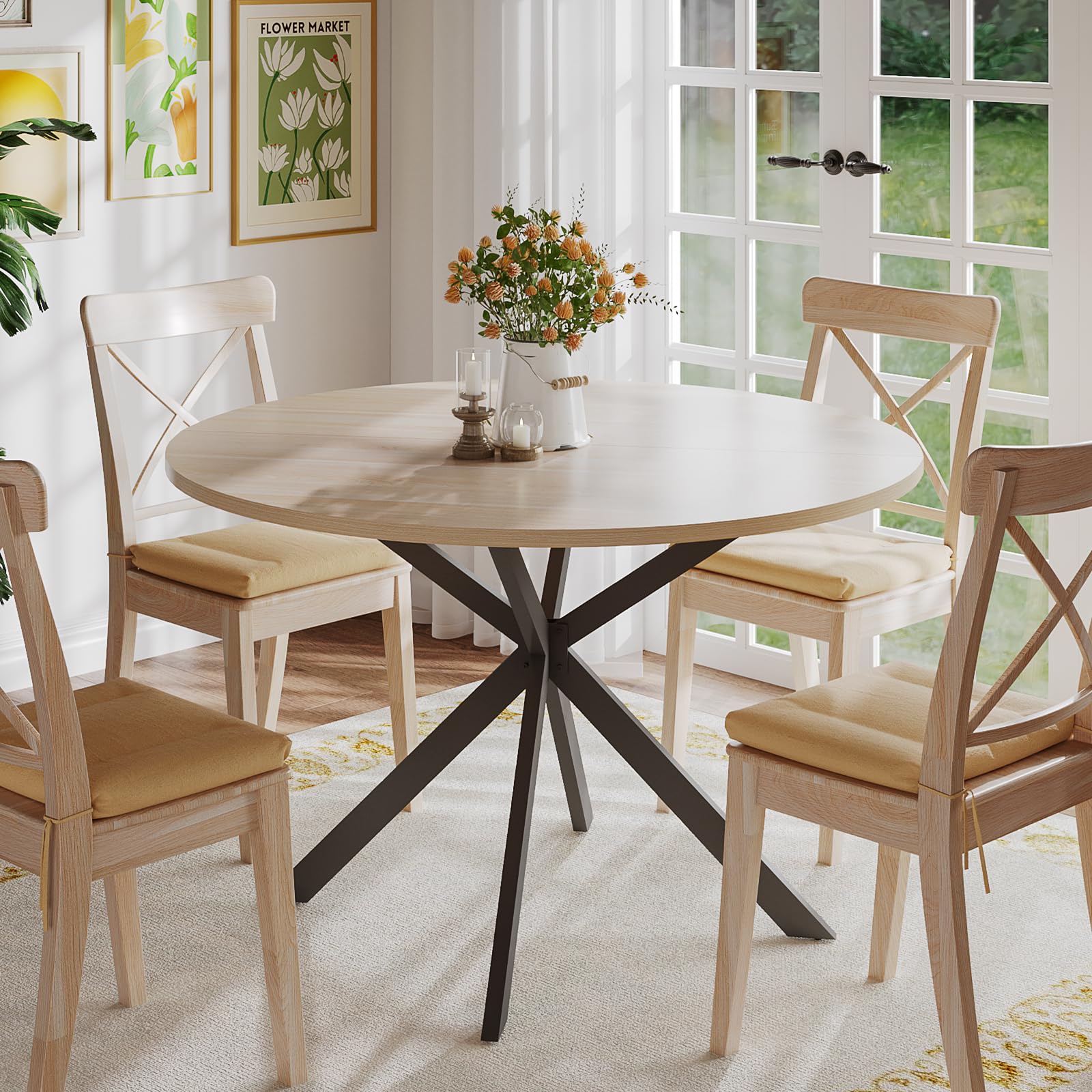 Amazon.com - ChooChoo 47.2 Inch Round Dining Table for 4, Wood Kitchen Table, Round Dinner Table ...