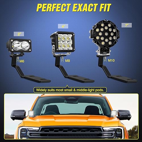 Vista 54 de Nilight Soporte de luz de zanja, bisagras de capó, kit de soporte de montaje para luz LED auxiliar todoterreno para luz de trabajo en Toyota 4Runner