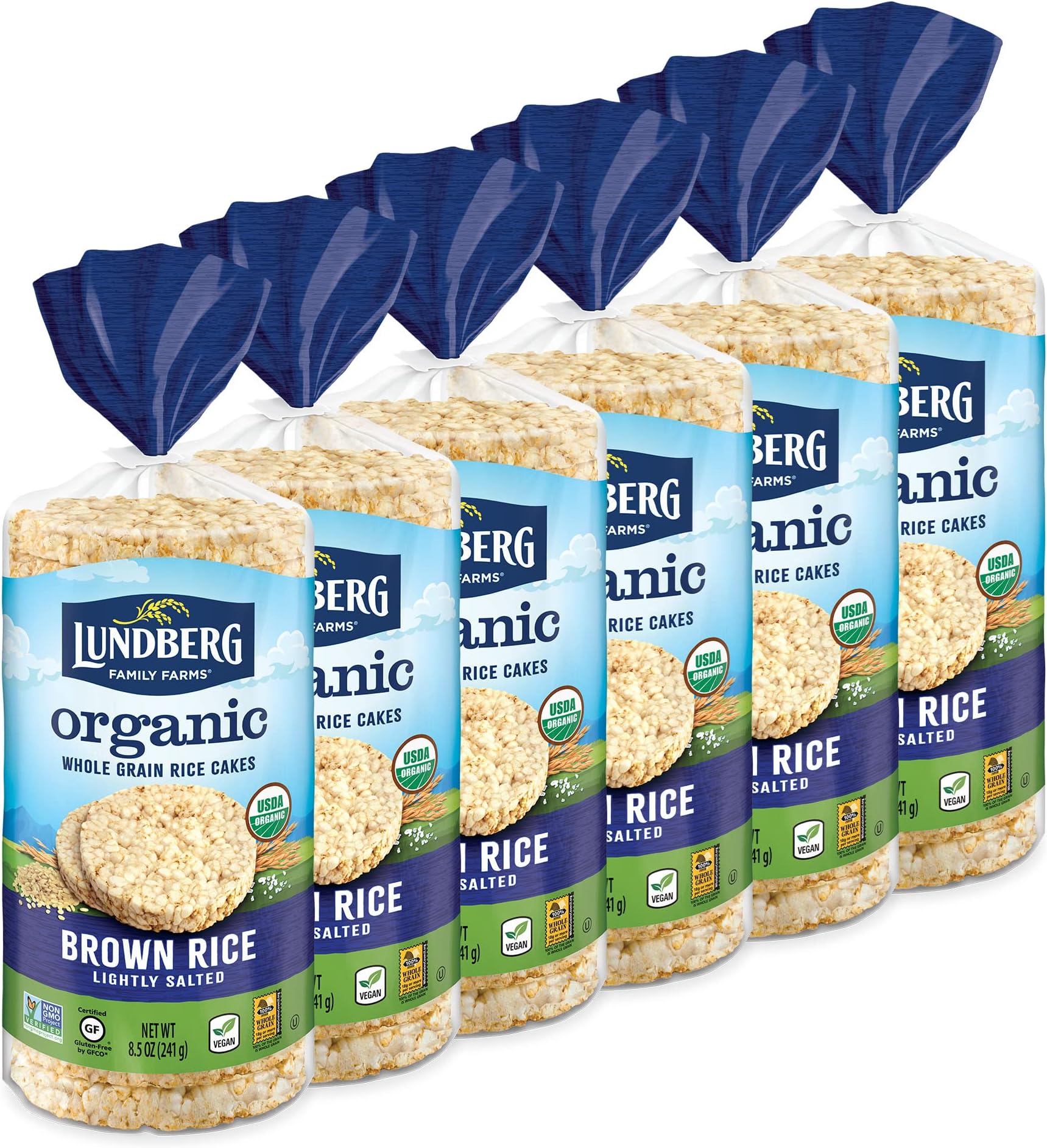 Lundberg Organic Brown Rice Cakes, Lightly Salted, Gluten-Free, Vegan, Healthy Snacks, 8.5 oz (Pack of 6)