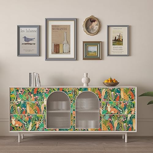 Miniatura 5 de CHIHUT Divertido papel tapiz tropical para despegar y pegar para niños, retro, selva, leopardo, pájaro, animal, colorido, autoadhesivo, extraíble,