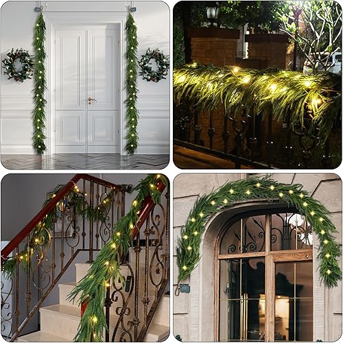 Miniatura 7 de Guirnalda de Navidad preiluminada, 2 unidades, guirnalda de pino Norfolk de imitación LED de 72 pies, guirnalda artificial realista, real al tacto,