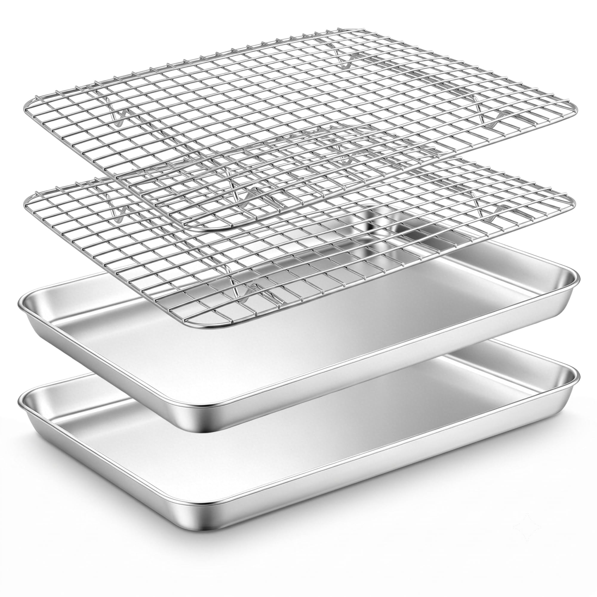 Herogo Stainless Steel Baking Oven Tray with Rack Set of 4, 31.5x24.5x2.5cm