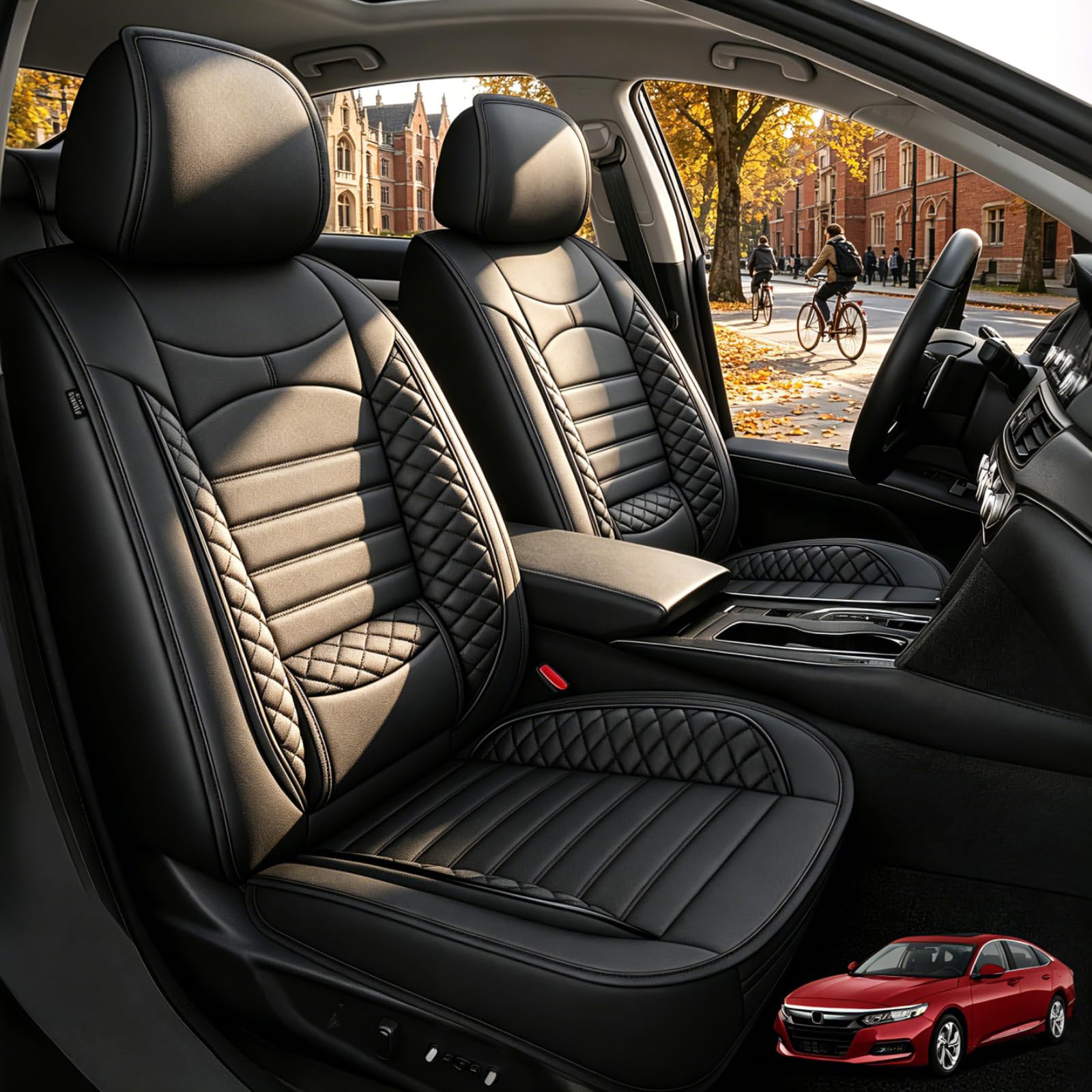 Custom for Honda Accord Seat Covers EX/Sport Hybrid/LX/SE/Sport-L Hybrid 2023-2025 2026 Car Seat Covers Full Set Leather Car Seat Cushion Protector (Black, 5 Seats)