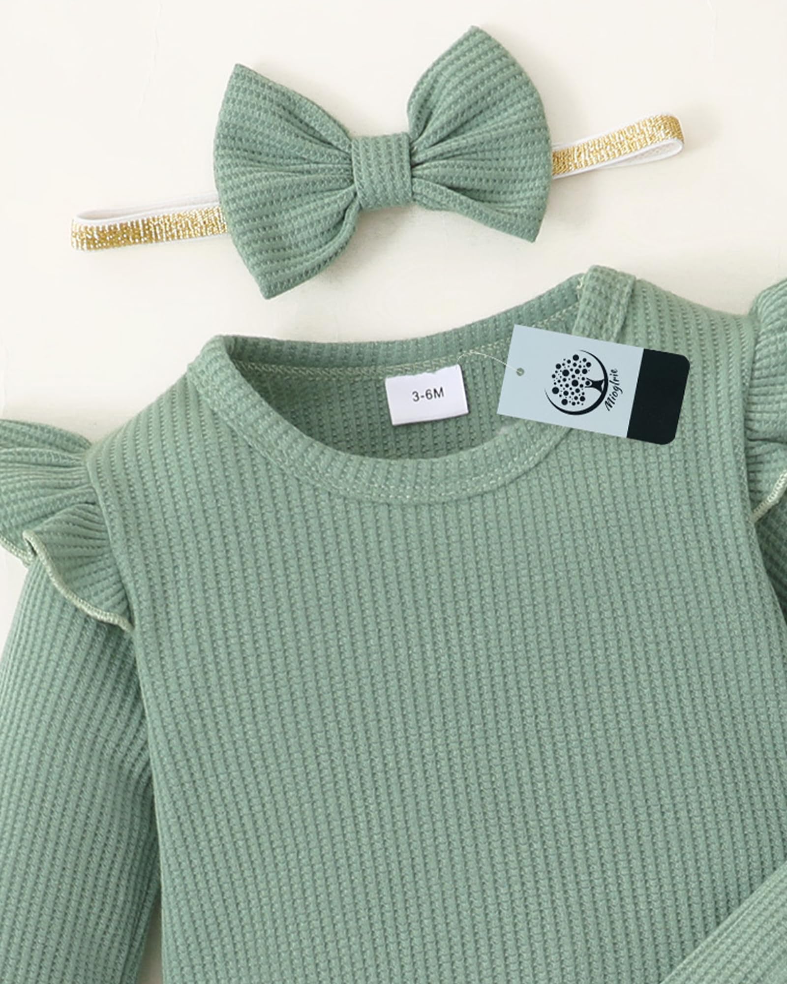 Conjunto de ropa para bebé recién nacida, conjunto de pantalones de algodón, con volantes, ropa de bebé para niñas, regalos de bebé, ropa verde para niñas de 3 a 6 meses, verde, 3 a 6 meses