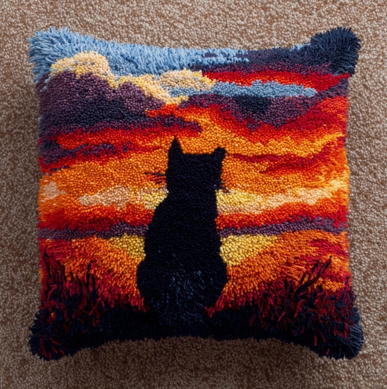 Wallustrioaw Cat In The Sunset Latch Hook Pillow Kit 43X43cm,