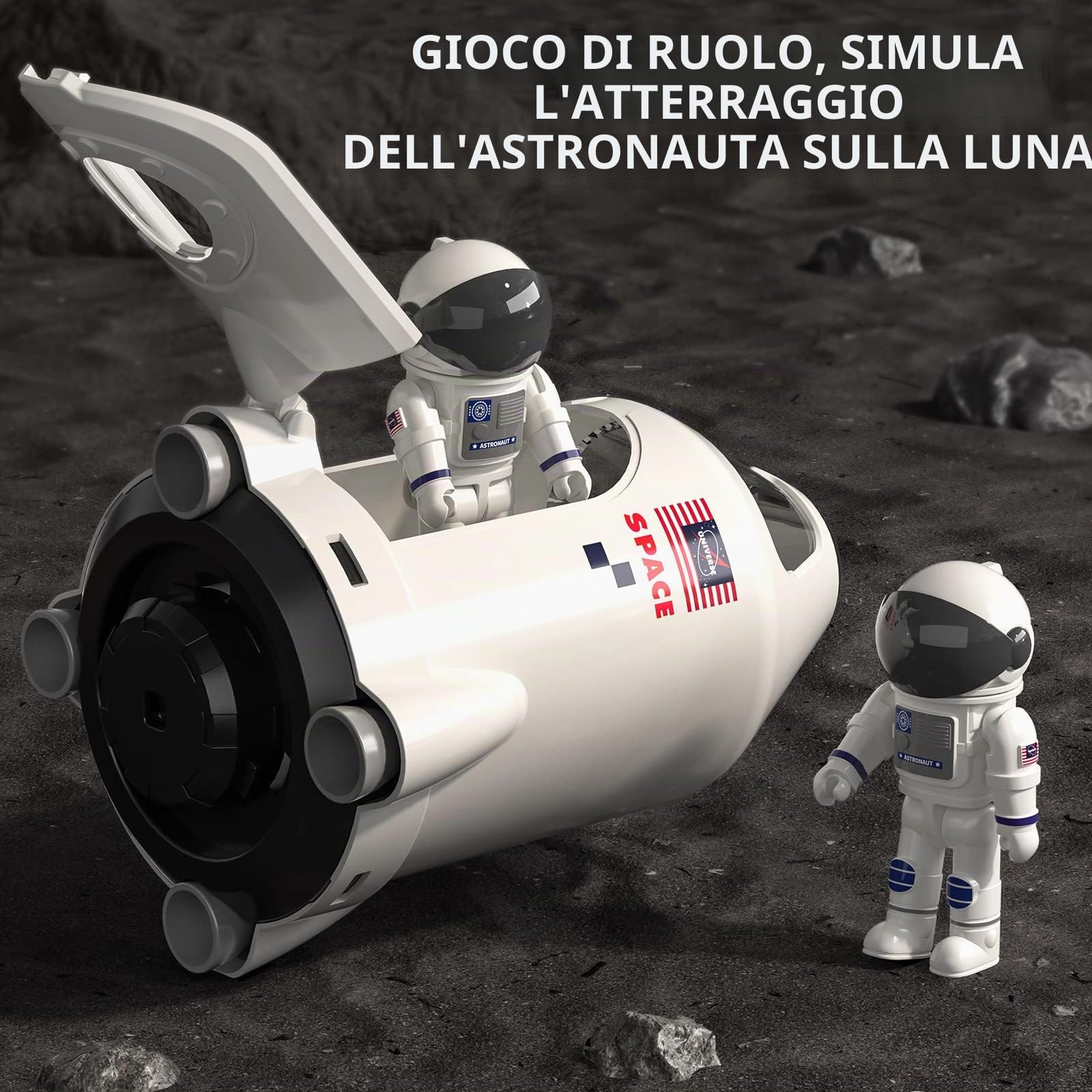 TEMI Space Shuttle giocattolo per razzo 3 4 5 6 7 8 9 anni bambini giocattolo educativo 5 in 1 STEM giocattolo con 2 astronauti lampada di proiezione, giocattolo spaziale regalo per ragazzi e ragazze