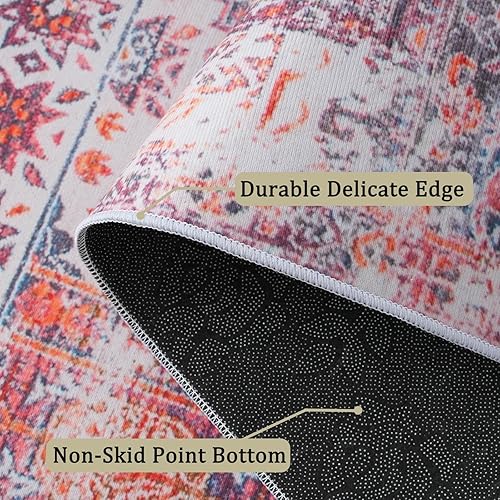 Miniatura 3 de Yancorp Alfombra tribal bohemia de 4 x 6 pies, lavable, antideslizante, lavable, para puerta interior, alfombra de piso de pelo bajo para entrada,