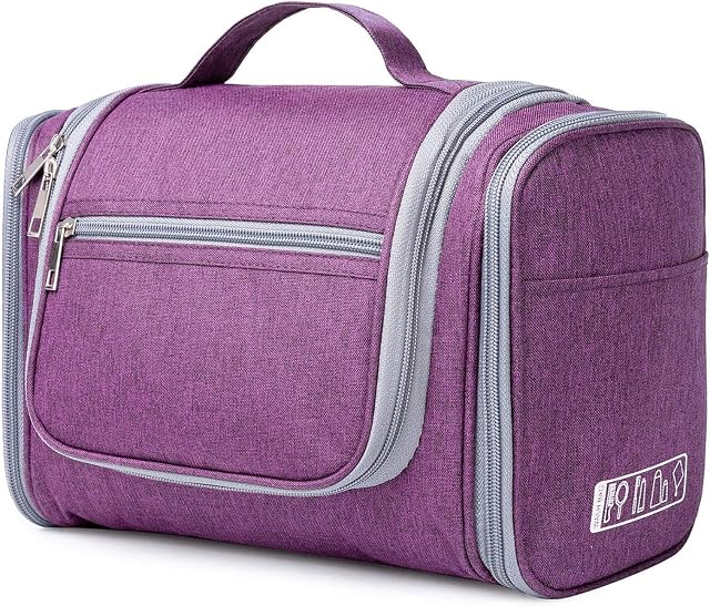 WANDF Extra Large Hanging Toiletry Bag Travel Cosmetic Organizer Shower Bathroom Bag for Men Women Water-Resistant (Denim Purple)