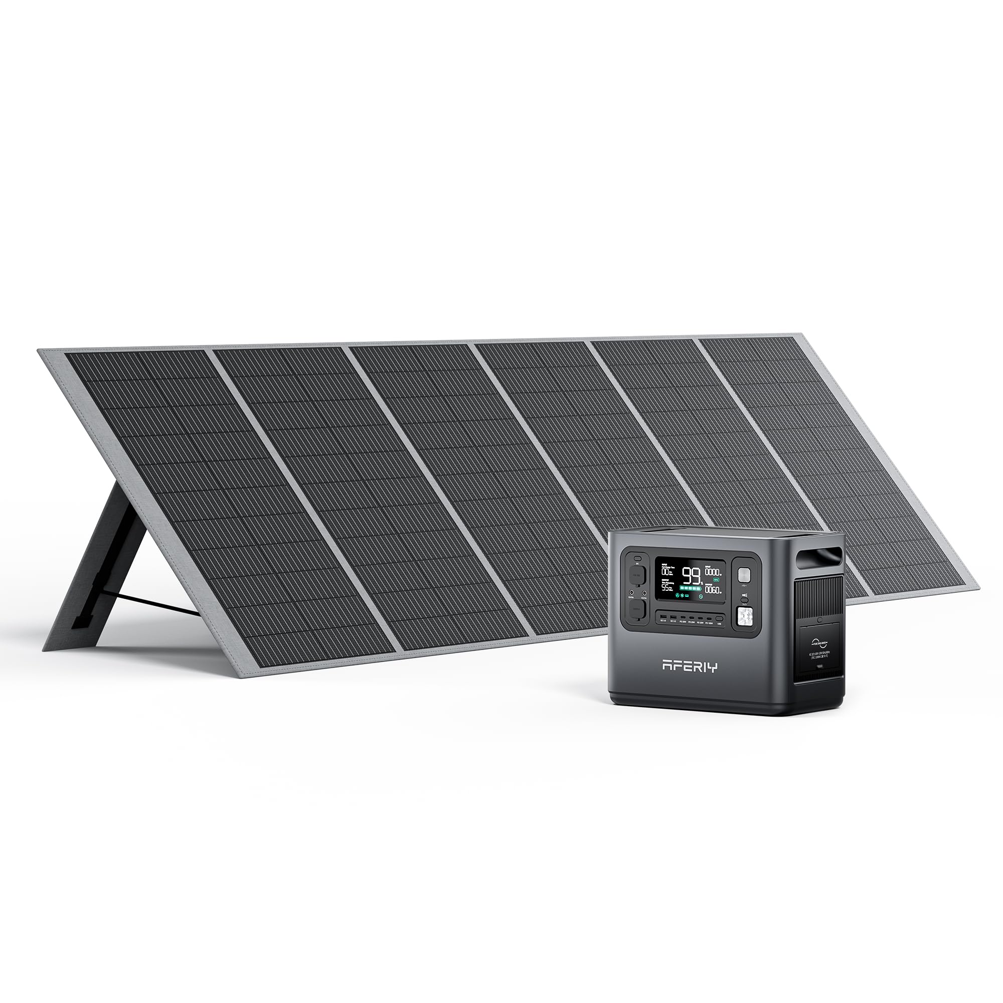 AFERIY P110 1200W Portable Power Station with 400W Solar Panel, 960Wh LiFePO4 Battery Backup with AC & Solar Charging, Quiet Generator for Home Use, Outdoor Camping, RV, Emergency Power Supply