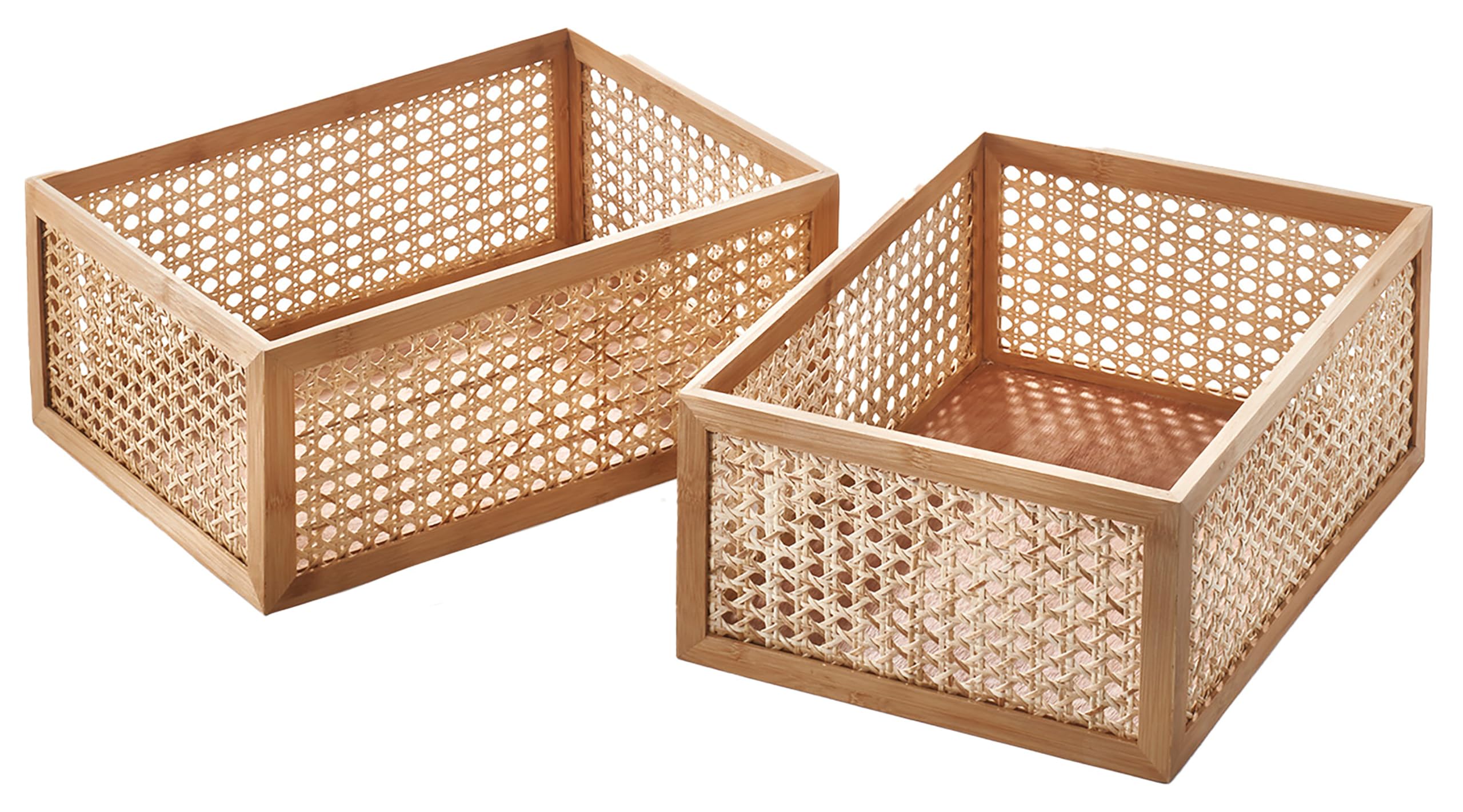 Kobolo Korb Regalkorb aus Rattan 2er Set 40x30x17cm hellbraun