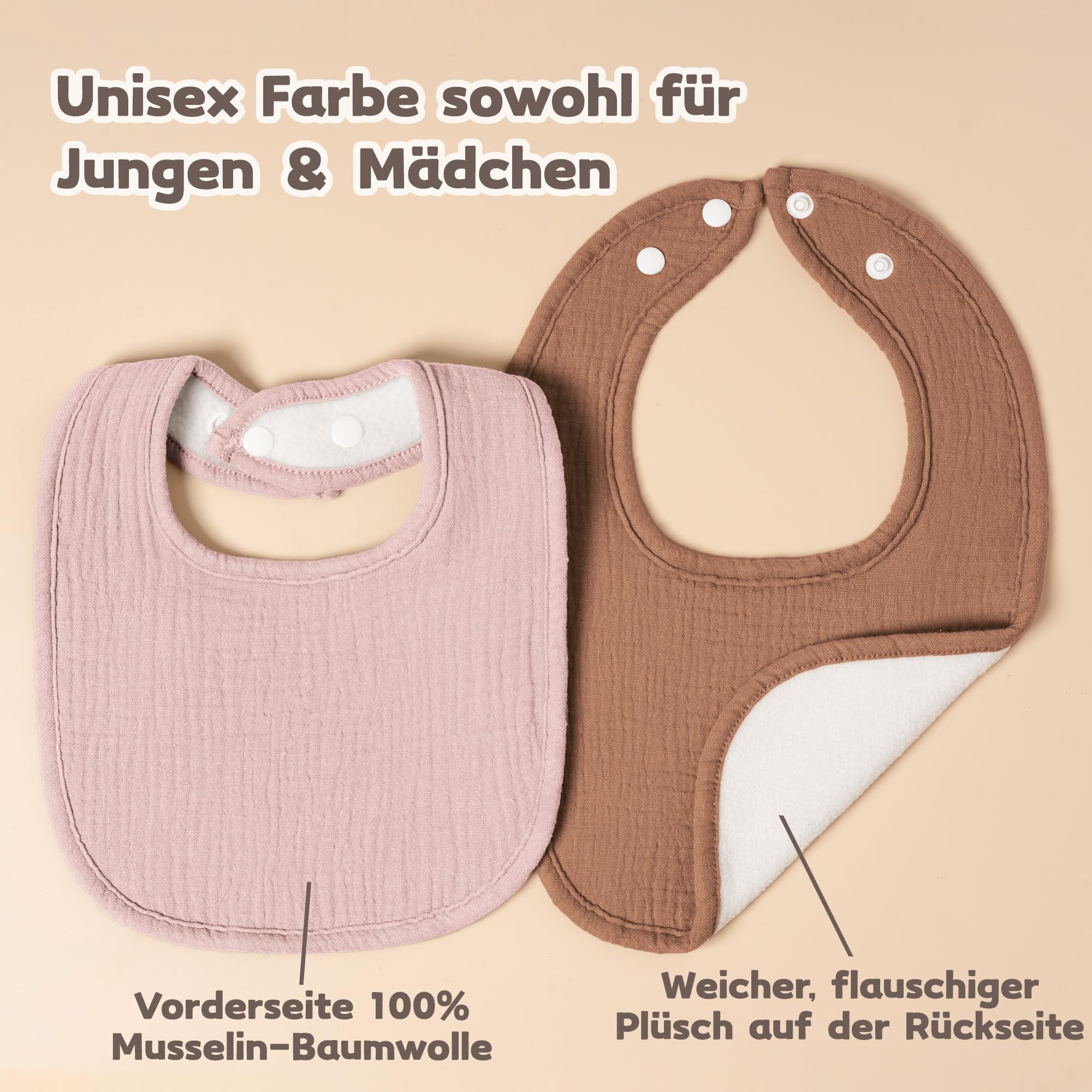 Susurration Bavaglino Neonato in Mussola per Neonati 6 Pezzi Morbidi Bavaglini Quadrati Regolabili per Neonati per Ragazze e Ragazzi Unisex (Pink&Brown)