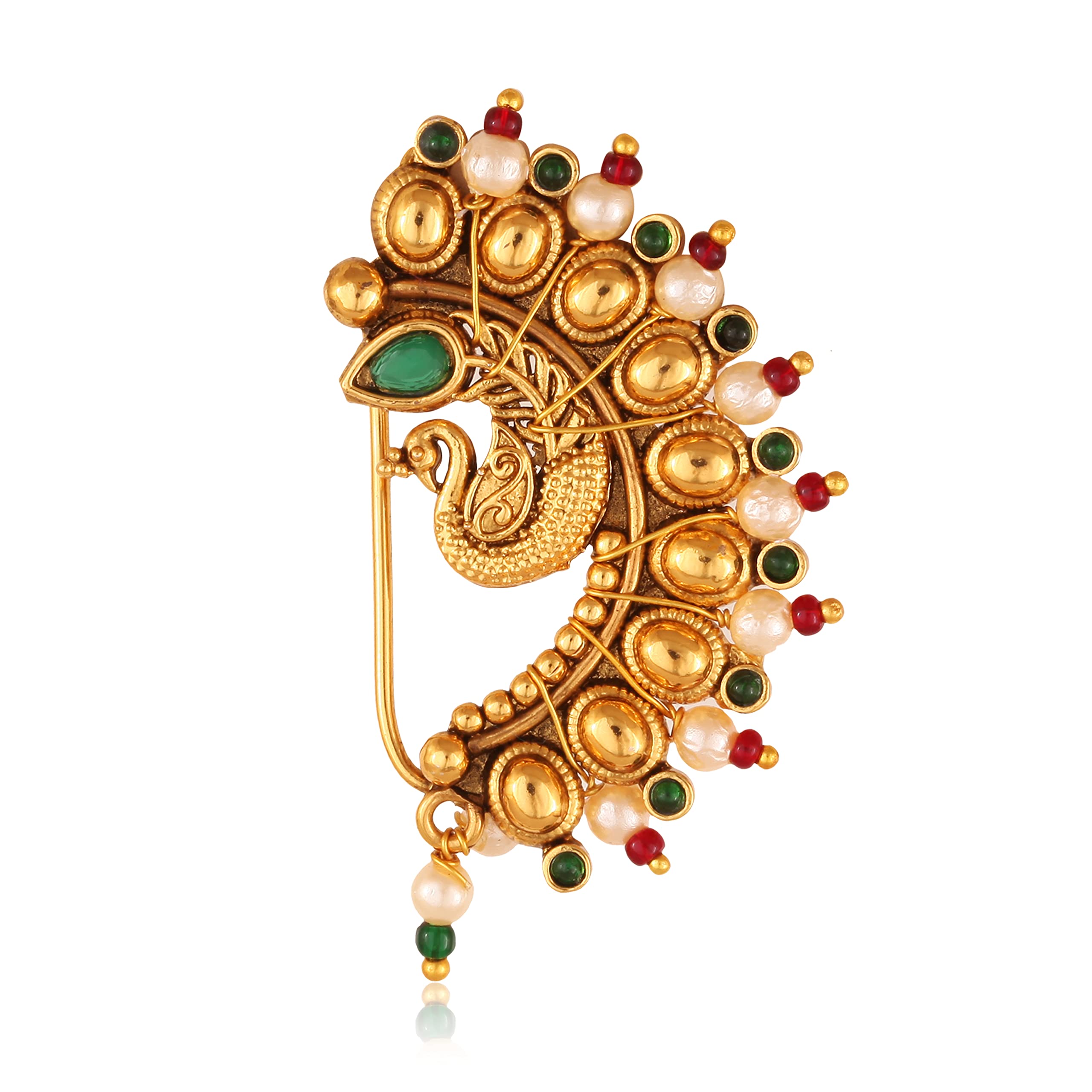 Vighnaharta Gold Plated with Peals Alloy and CZ stone Non Piercing Maharashtrian Nath Nathiya./ Nose Pin valentine day gift valentineday gift for her gift for him gift for women gift for women {VFJ1107NTH-Press }-image-41