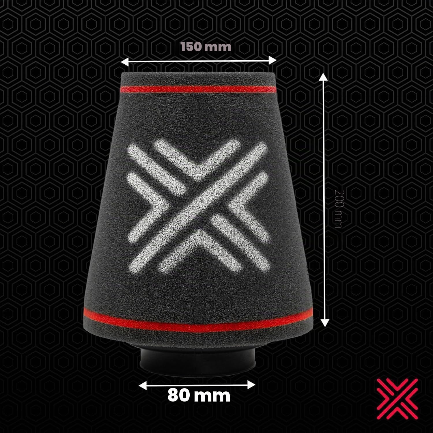 Pipercross Filtro Aire Universal C0340 | Mejora flujo de aire y respuesta acelerador, Lavable y reutilizable, Para admisiones 80mm, Fácil instalación