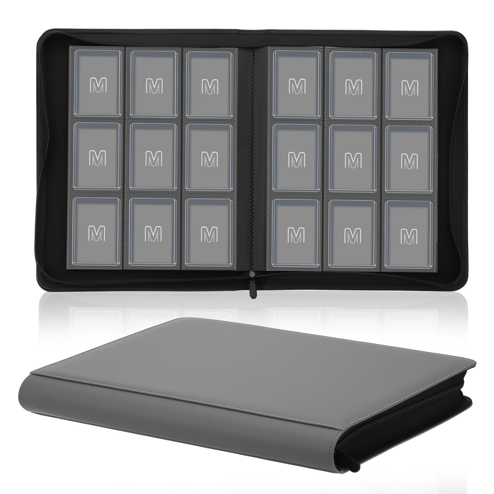 Toploader Binder,Trading Card Binder Storage Hold up 288 Cards 9-Pocket Top Loader Binder with Sleeves for 3"x4" Rigid Toploaders Hard Cases (9Dark Grey) — image 1