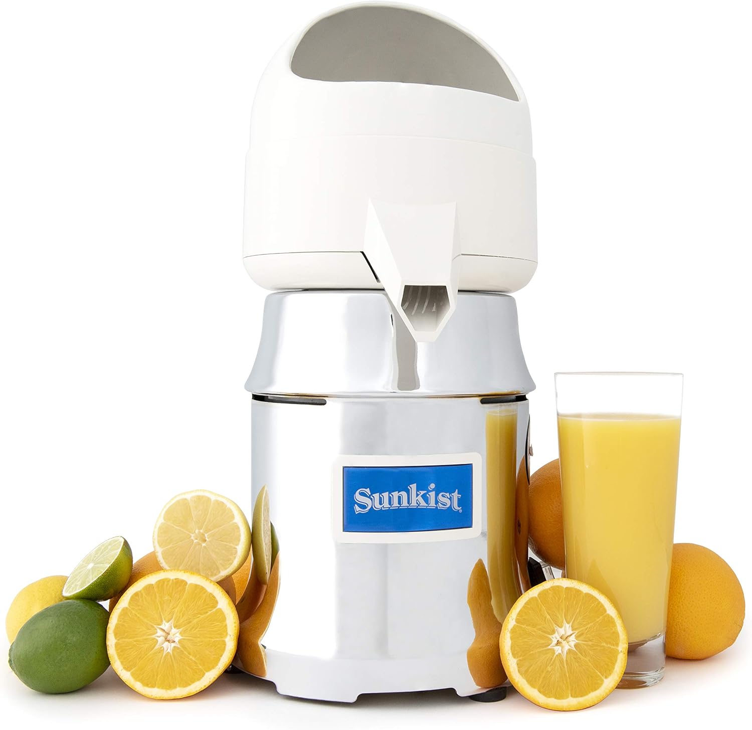Sunkist Growers J-1 Commercial Juicer | Citrus Press | Electric Juice Extractor | Chrome | Includes 3 Interchangeable Extracting Bulbs | 20 Gallon Per Hour Ability | 31 Pounds