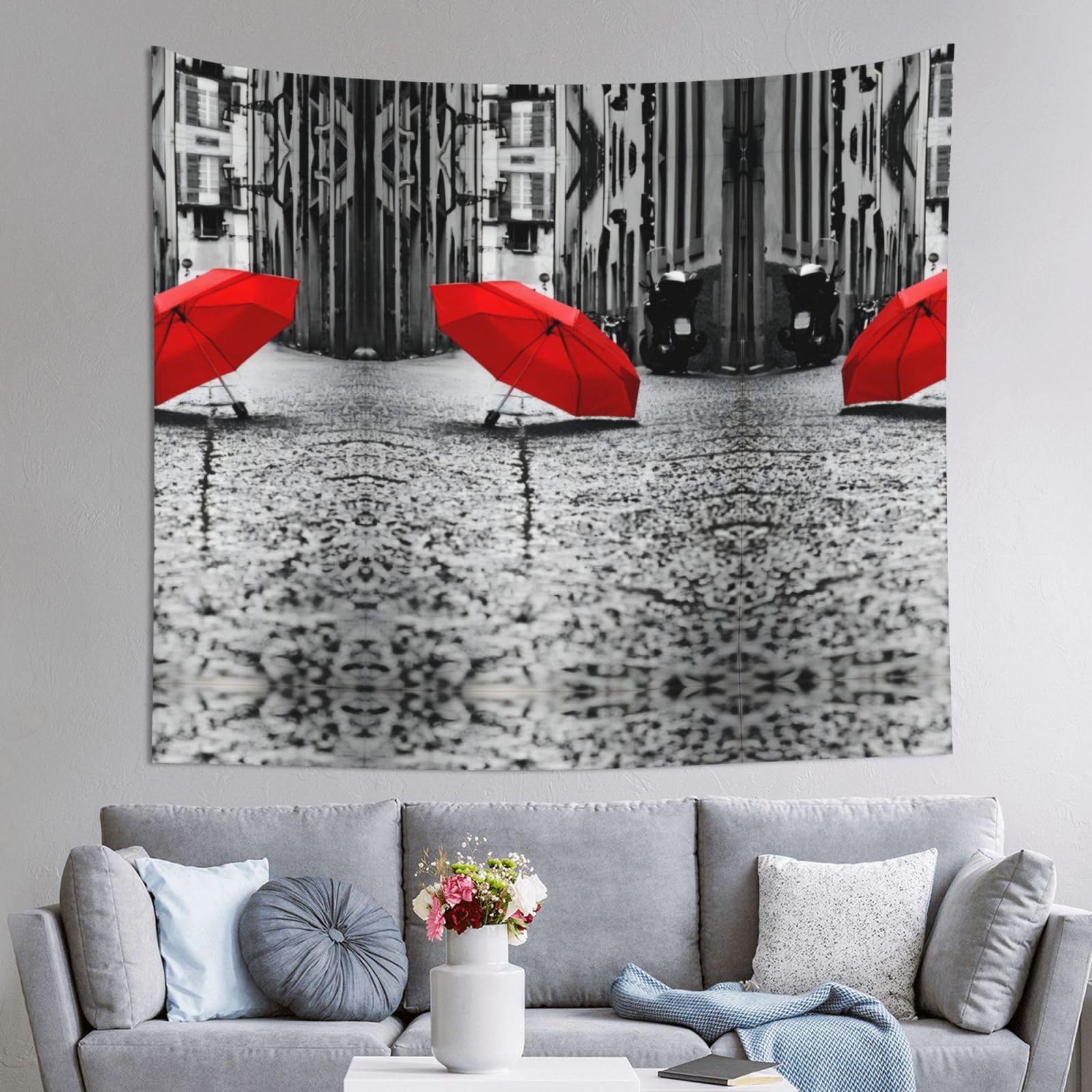 HLSBSSL 60x51in Red Umbrella Printed Tapestry Tablecloth for Dormitory and Picnic Rooms - Multifunctional Fabric Hanging