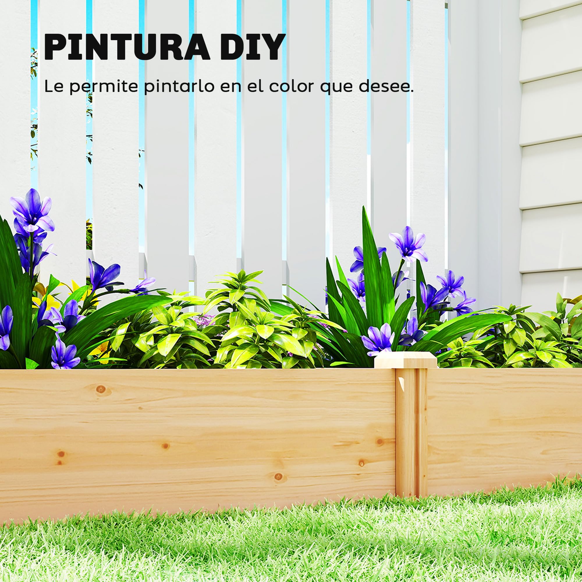 Outsunny Jardinera Elevada de Madera, Huerto Urbano para Cultivar Plantas, Macetero Exterior con Divisor y Base Abierta, Pintura DIY, para Jardín, Terraza, 235x121x26 cm, Natural