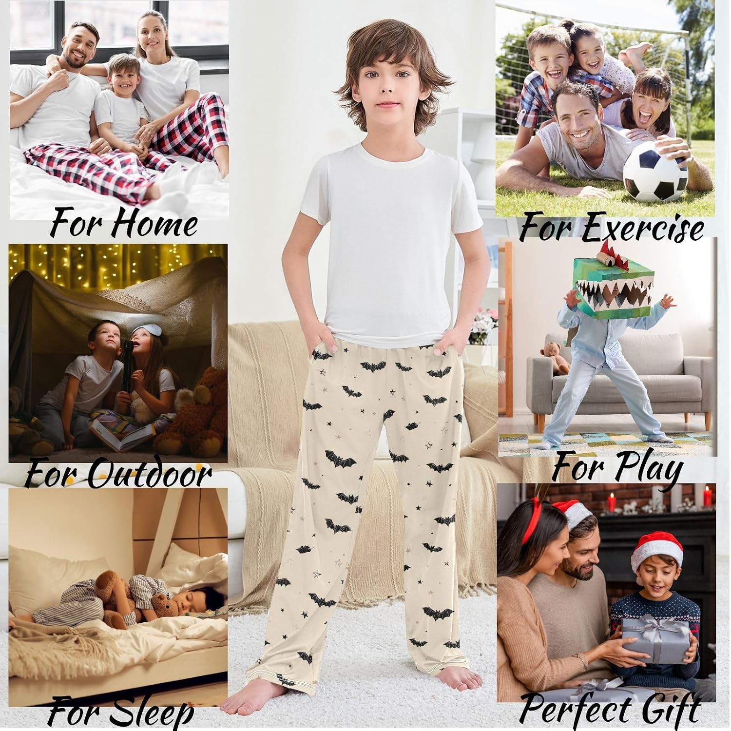 visesunny Boys' Pants Cute Bats Star Jogger Pants Elastic Waist Long Bottoms Trousers with Pockets S-XL