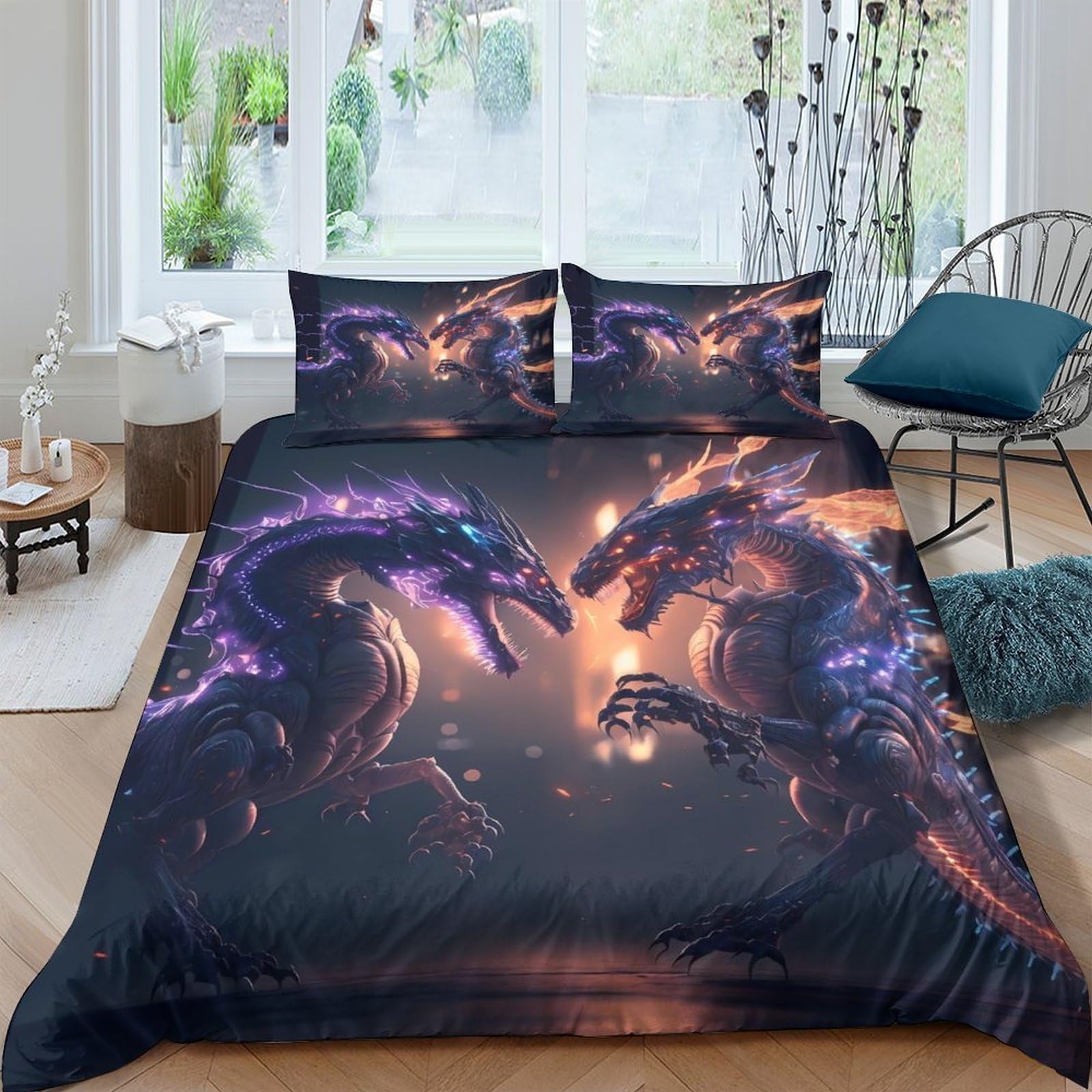 Ctjqhvkz Style-7 3D Printed Dragon Fire Fitted Sheet Microfiber Fantasy Night Mattress Cover For Bedroom Dorm Decor Washable Anti-Slip Single（135X200cm）
