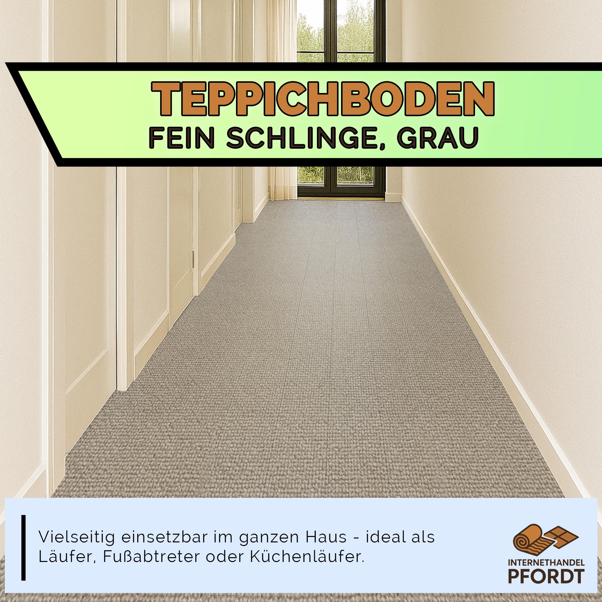 Teppichboden Feinschlinge Grau, 550x200 cm, Teppich Meterware für Wohnzimmer und Schlafzimmer, Fußbodenheizung geeignet