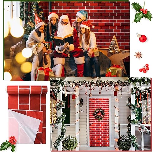 Miniatura 3 de Rollo de mantel de pared de ladrillo rojo de 100 pies x 54 pulgadas con cortador de diapositivas, estación de envoltura de fondo de fotos,