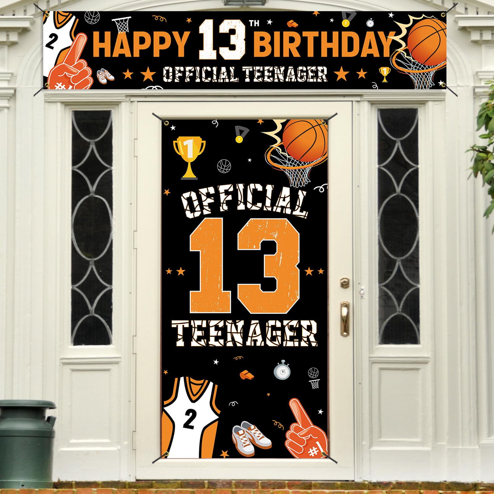 13th Birthday Decorations Kit, Happy 13th Birthday Decoration for Boys, Official Teenager 13 Year Old Birthday Party Door Backdrop Banner Yard Sign Photo Props, Basketball Theme, Fabric