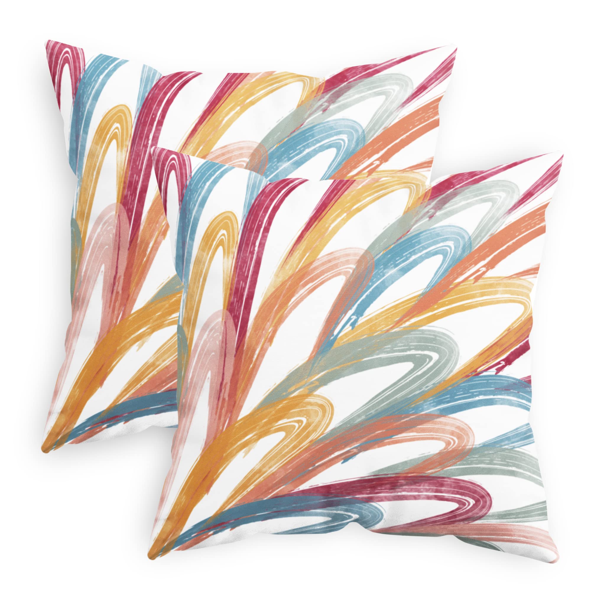 CaliTime Throw Pillow Cases Pack of 2 Cozy Fleece Two-tone Abstract Feather Decorative Cushion Covers for Couch Bed Sofa Farmhouse Decoration 45cm X 45cm Somke Blue Sage Burgundy Orange Yellow Pink — image 1