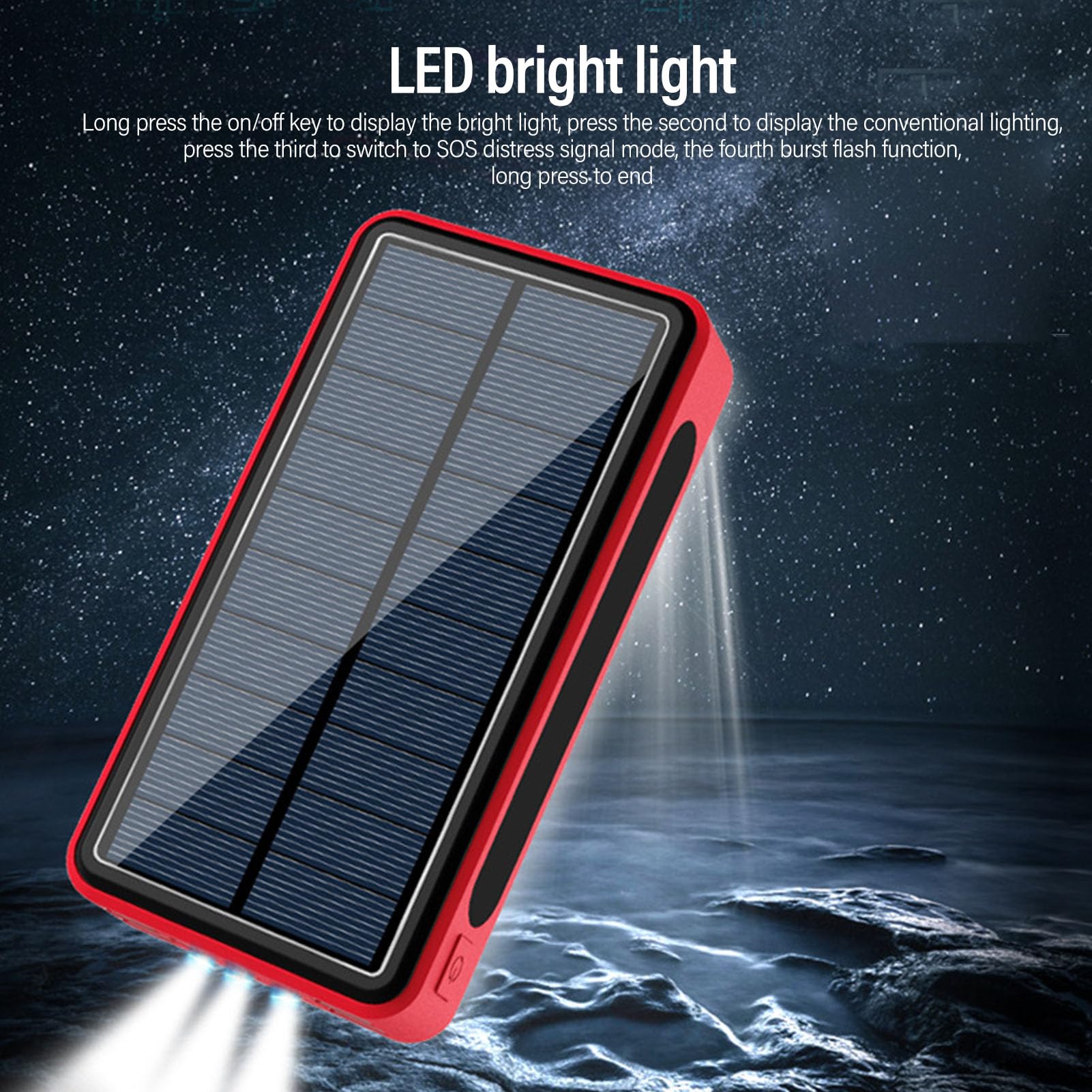 Fafeicy Batterie Portable Solaire 50000mAh en Alliage d'aluminium, Chargeur Portable USB, Batterie de Secours Extérieure pour Le Camping et Les Voyages (Rouge)