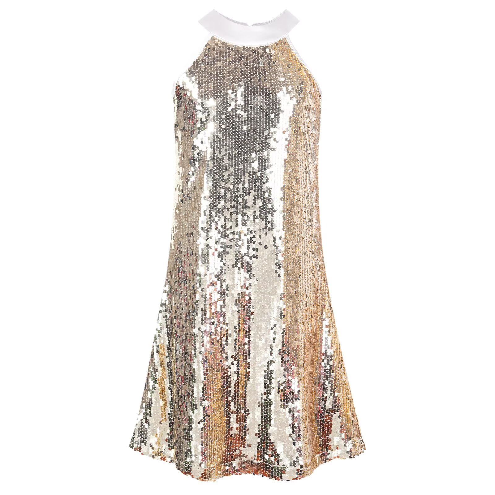 WELAKEN Girls Sparkly Sequin Dress Puff Sleeve for Kids Party Birthday