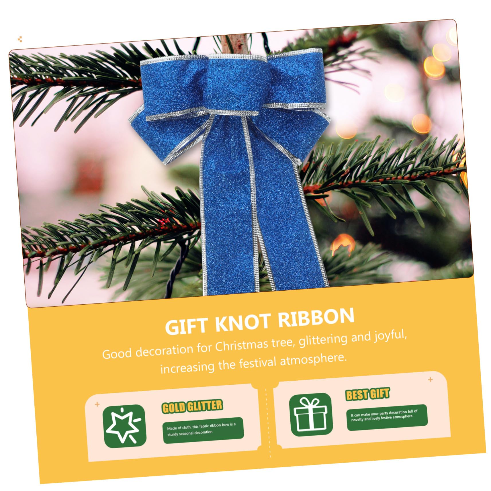 5piezas Lazo Navideño Brillante De Cinta Azul para Obsequio para Árbol De Navidad Decoración De Cinta De Navidad Adornos