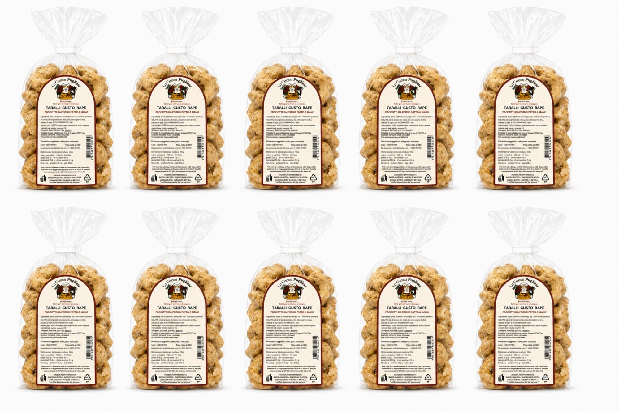 La Cuoca Pugliese - Taralli alle Rape Artigianali Pugliesi, Taralli Salati Croccanti dal Gusto Tipico, Snack da Forno Tradizionale, Ideali per Aperitivi, Confezione da 10 x 300 g